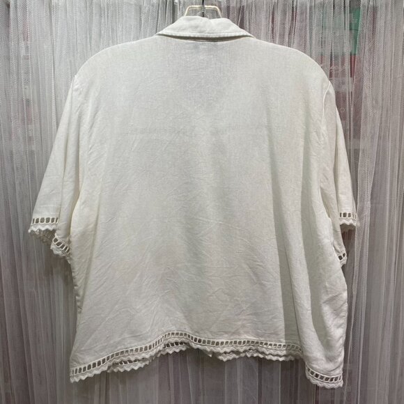 Calligraphie Linen Blend Boxy Button Down Shirt Size Large White Beachy - Picture 5 of 12